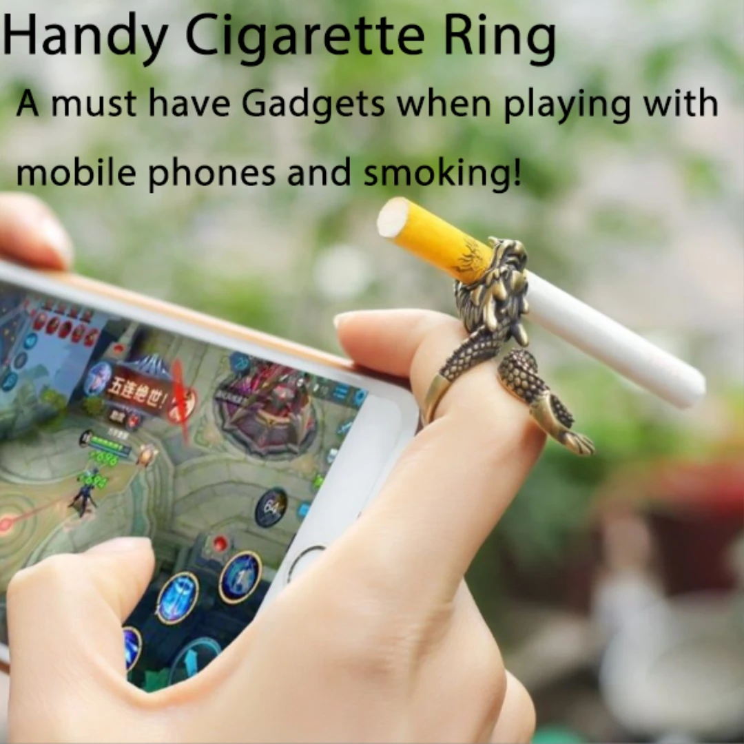 

Copper Ring Cigarette Holder Carved Dragon Ring Men's Ring Clip for Playing Mobile Phones Convinent to Use