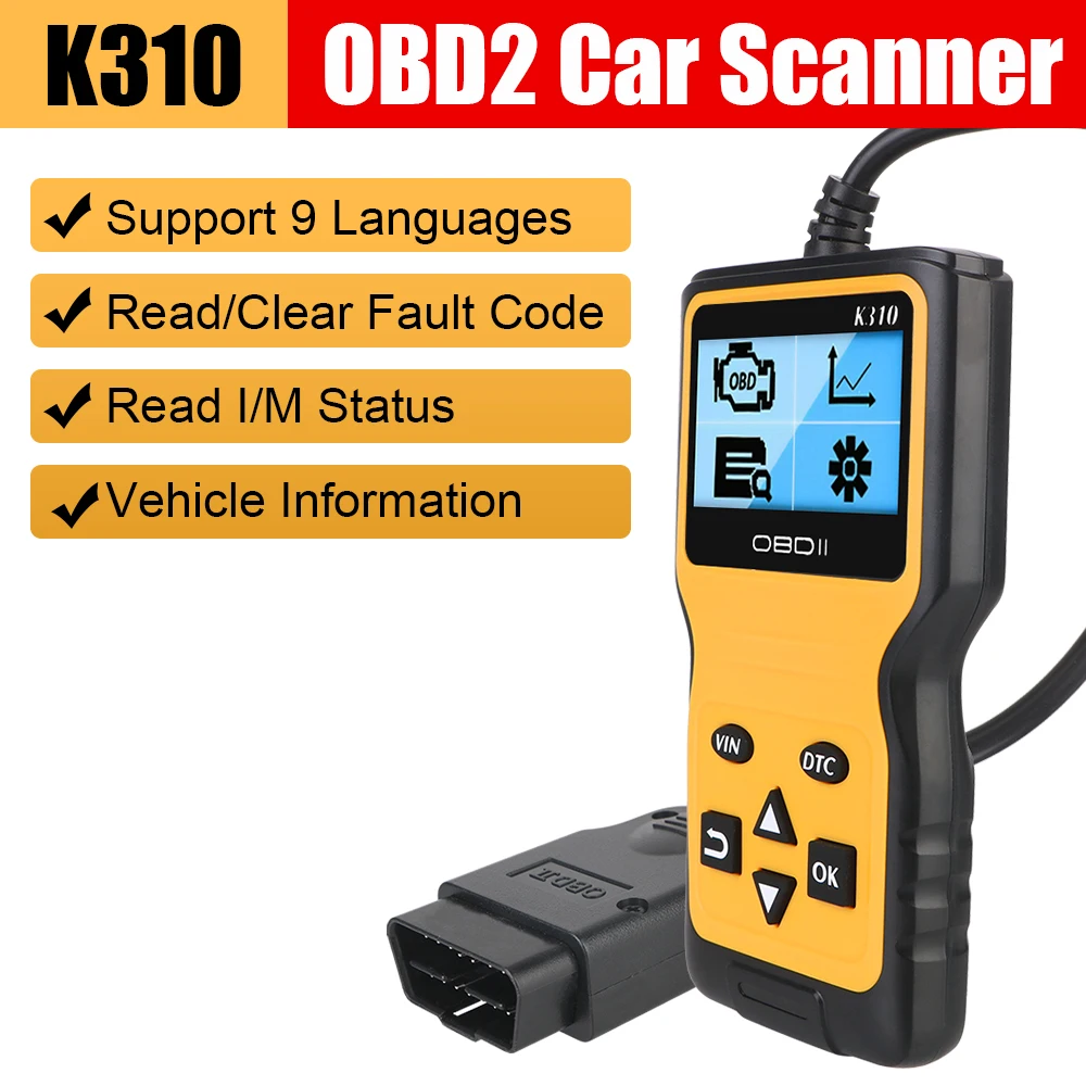 

OBDII Scanner Auto Accessories 16 Pin Plug and Play K310 Car Diagnostic Tools Digital Display Universal OBD2 Code Reader