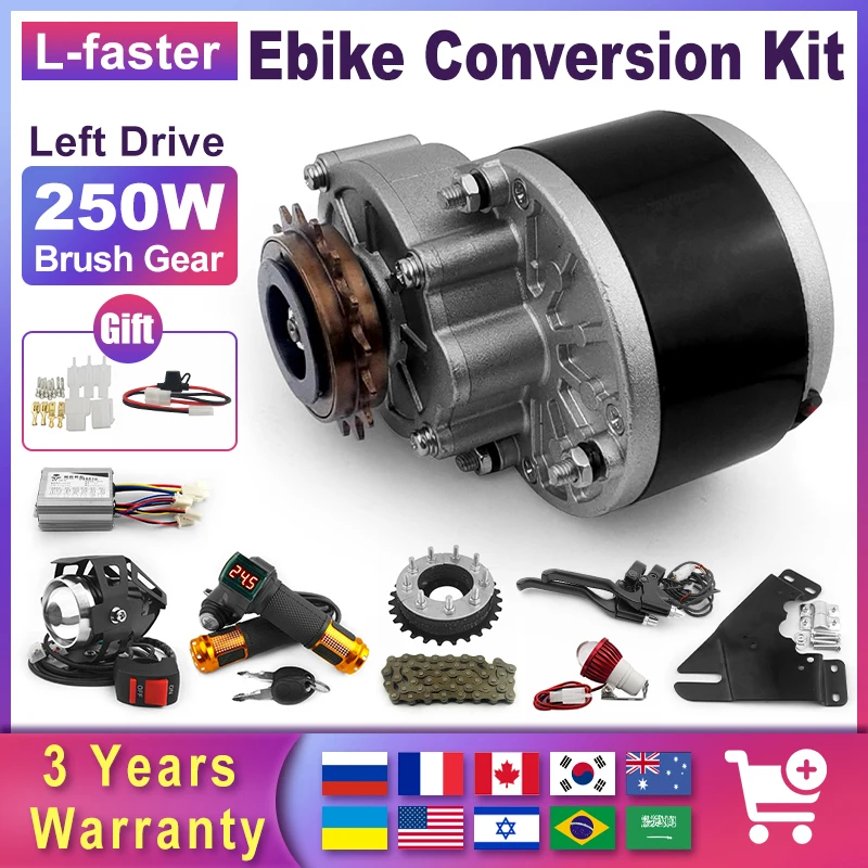 

DIY Electric Bike Cycle handle throttle Headlight 26 28 29 Inch Rear Wheel 24V 250W Brushed Motor Conversion Kit