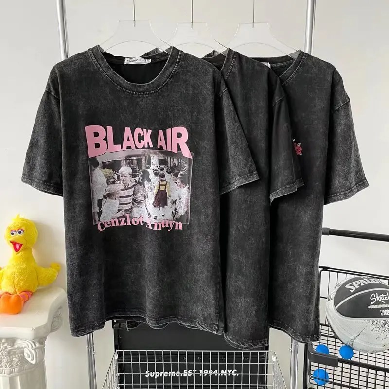 

Американская винтажная черная футболка с принтом в стиле хип-хоп