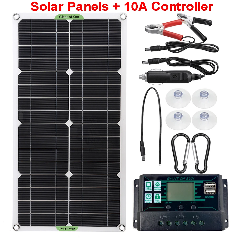 

Outdoor Solar Panel Kit 250W Monocrystalline With 30A Controller Dual USB Output For Car/Boat Waterproof Solar Panel