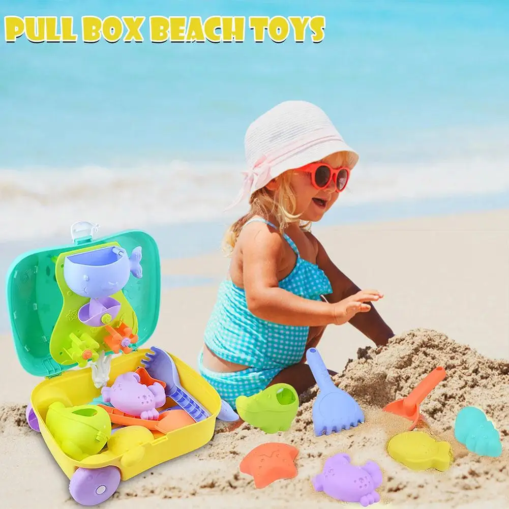 

Children Mini Portable Beach Sand Toy Set With Trolley Case Summer Outdoor Games Beach Toys Gift For Kids Toddlers Boys Girls
