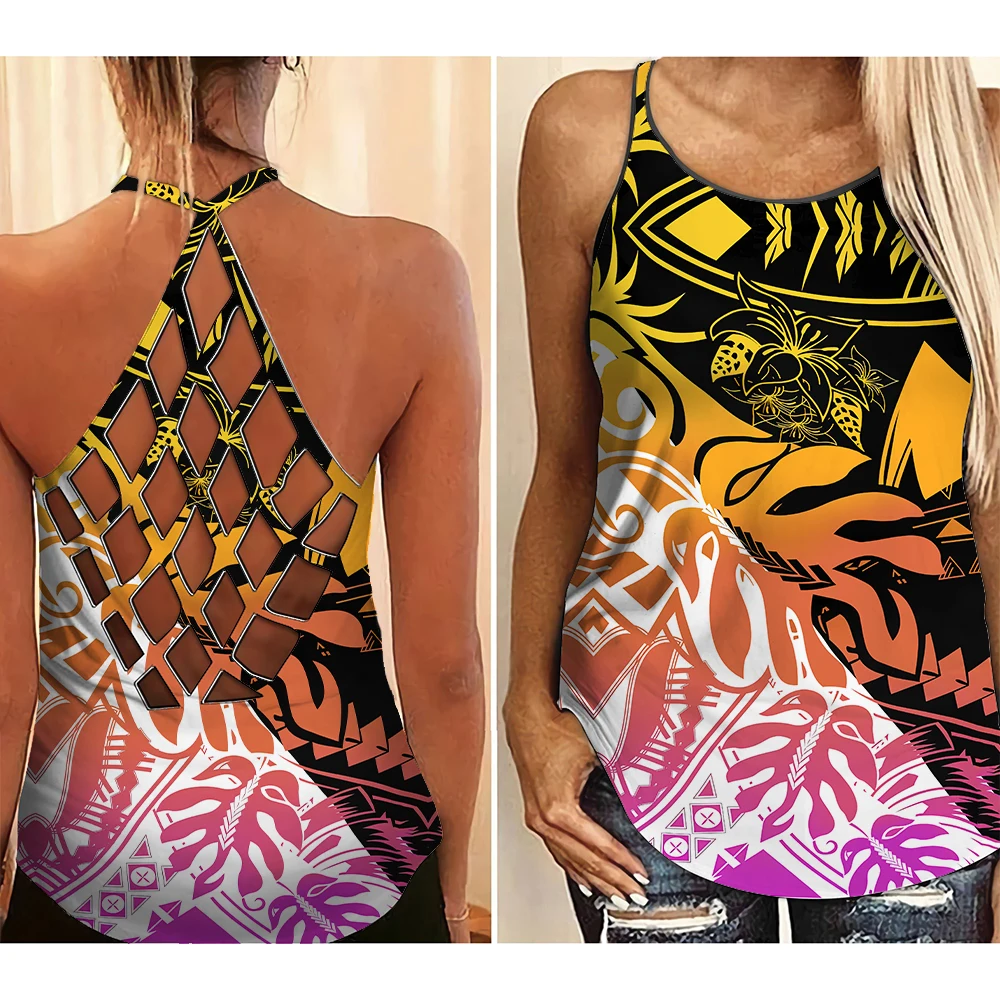 

Womens Fashion 3D Print Amazing Polynesian Frangipani Flower criss-cross Tank Top Summer Sleeveless Graphic Shirt