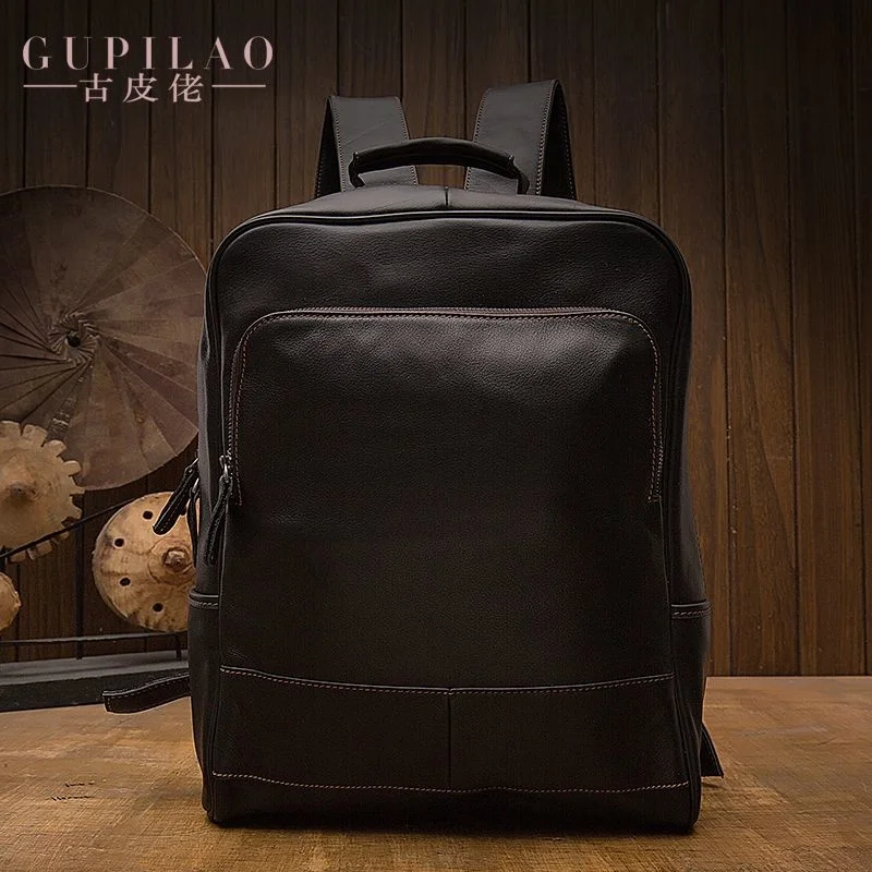 

Мужской Дорожный рюкзак ручной работы из 100% натуральной воловьей кожи с двумя ремнями на голову