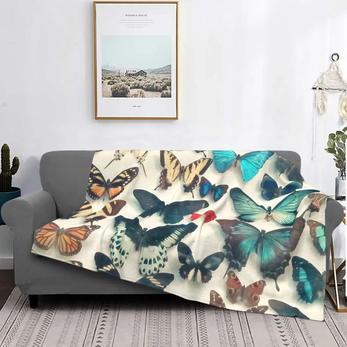 Animals Art Blanket Fleece All Season Butterfly Wings Breathable Thin Throw Blankets For Car Outdoor Bedspread