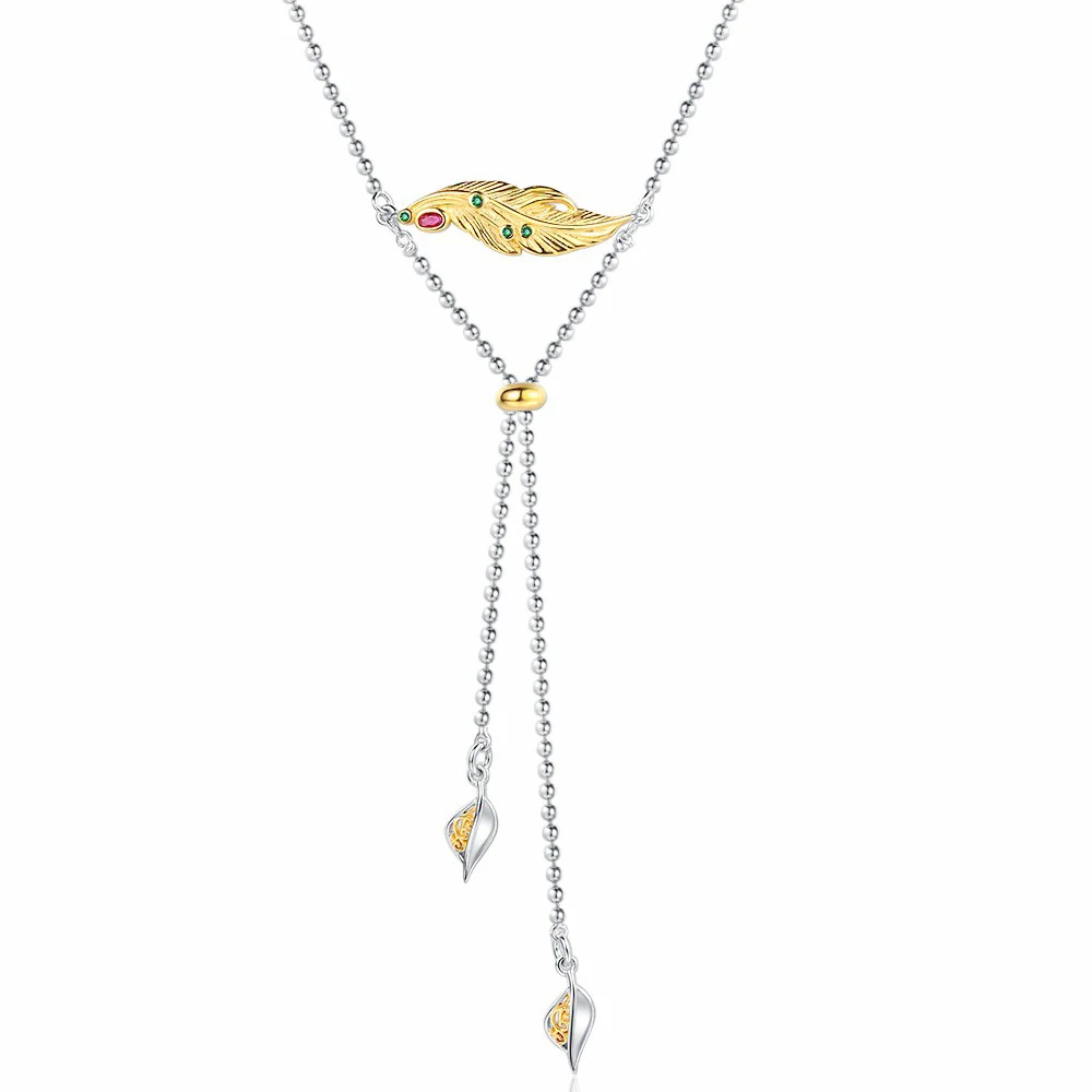 

Amaiyllis s925 Sterling Silver Zirconium Leaf Original Texture Sweater Chain Necklace Personality Stretchable Necklace Jewelry