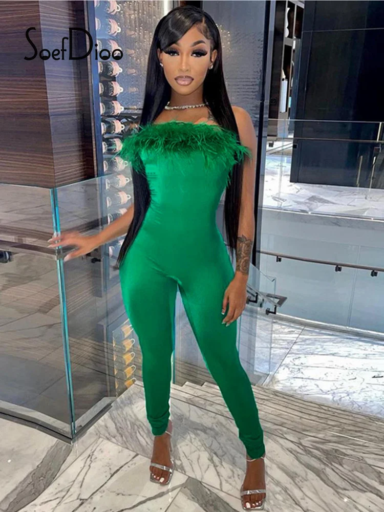 

Soefdioo Solid Plush Patchwork Strapless Bodycon Jumpsuit Womens Fashion Overalls Summer 2022 Fashion Fitness Sports Rompers
