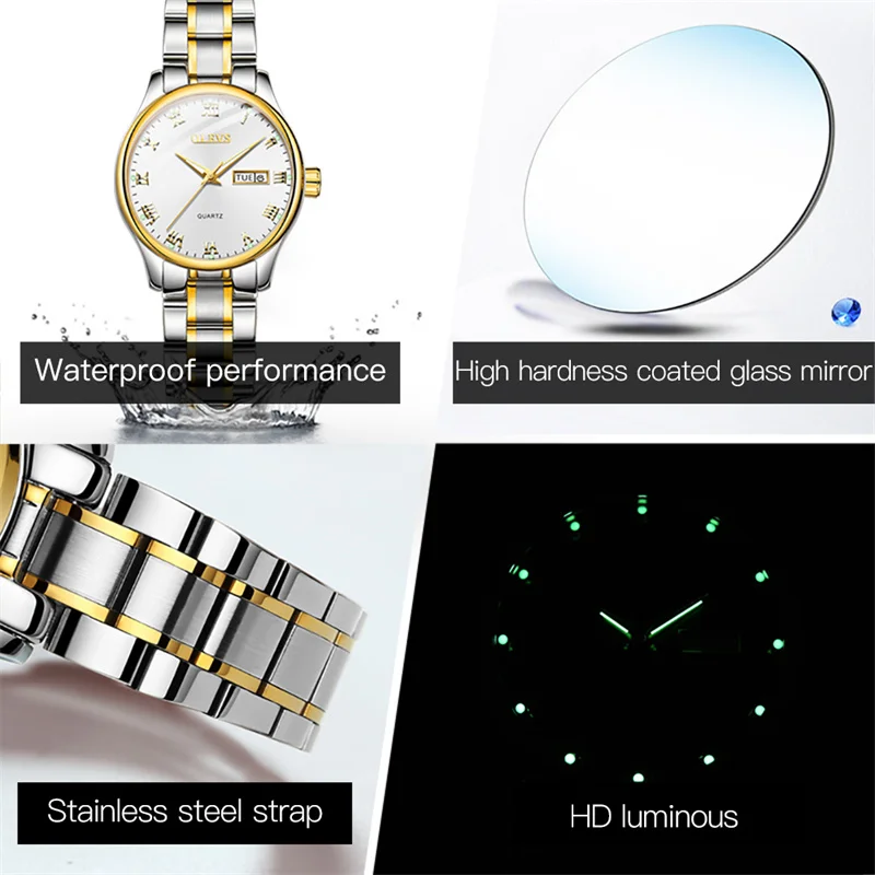 OLEVS Fashion Women Watches Ladies Top Brand Luxury Stainless Steel Calendar Sport Quartz Watch Women Waterproof Bracelet Watch
