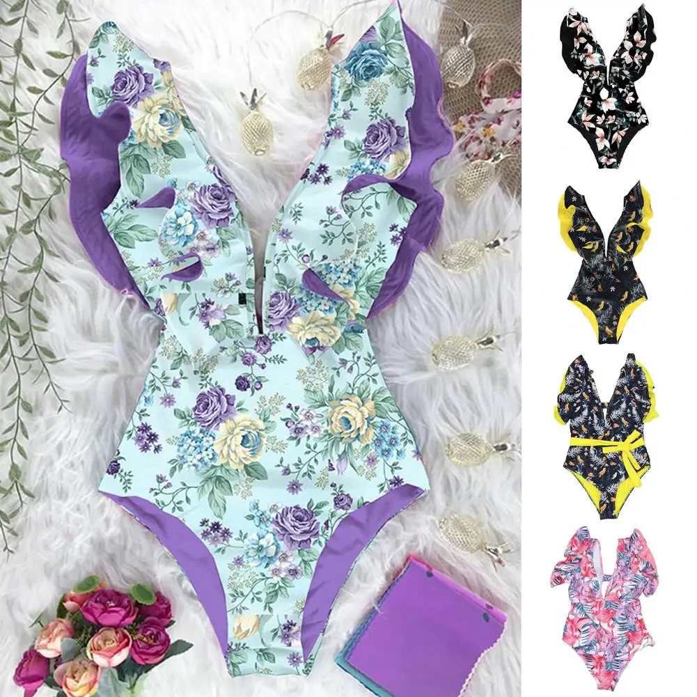 Купальник с открытой спиной Стильный слитный купальник V-образным вырезом и