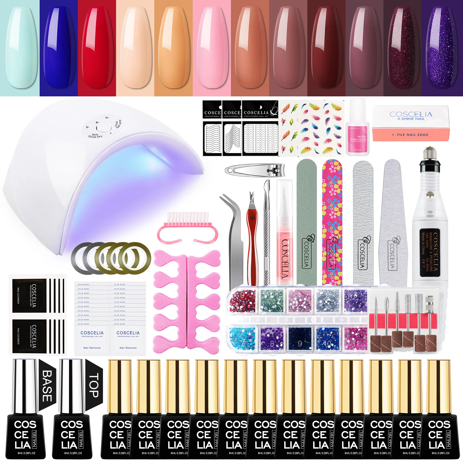 

Coscelia Soak Off Nail Gel Polish With UV LED Lamp Top Base Glitter Gel Starter Kit Nail Art Design DIY Tools Manicure Set