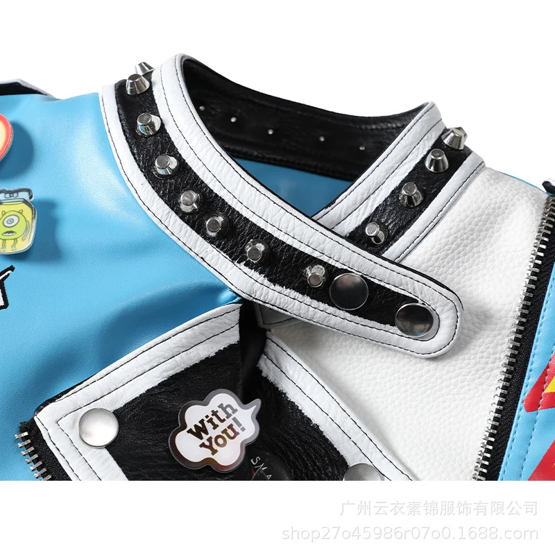 European And American Women'S Leather Clothes New Motorcycle Short Coat Fashion Personality Slim Show Thin Jacket Print Graffit