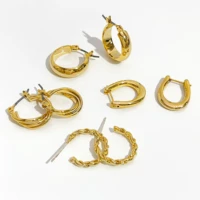 perisbox 4 designs gold color horseshoe small hoop earrings for women 3 row twisted hoop earrings minimalist plain earrings