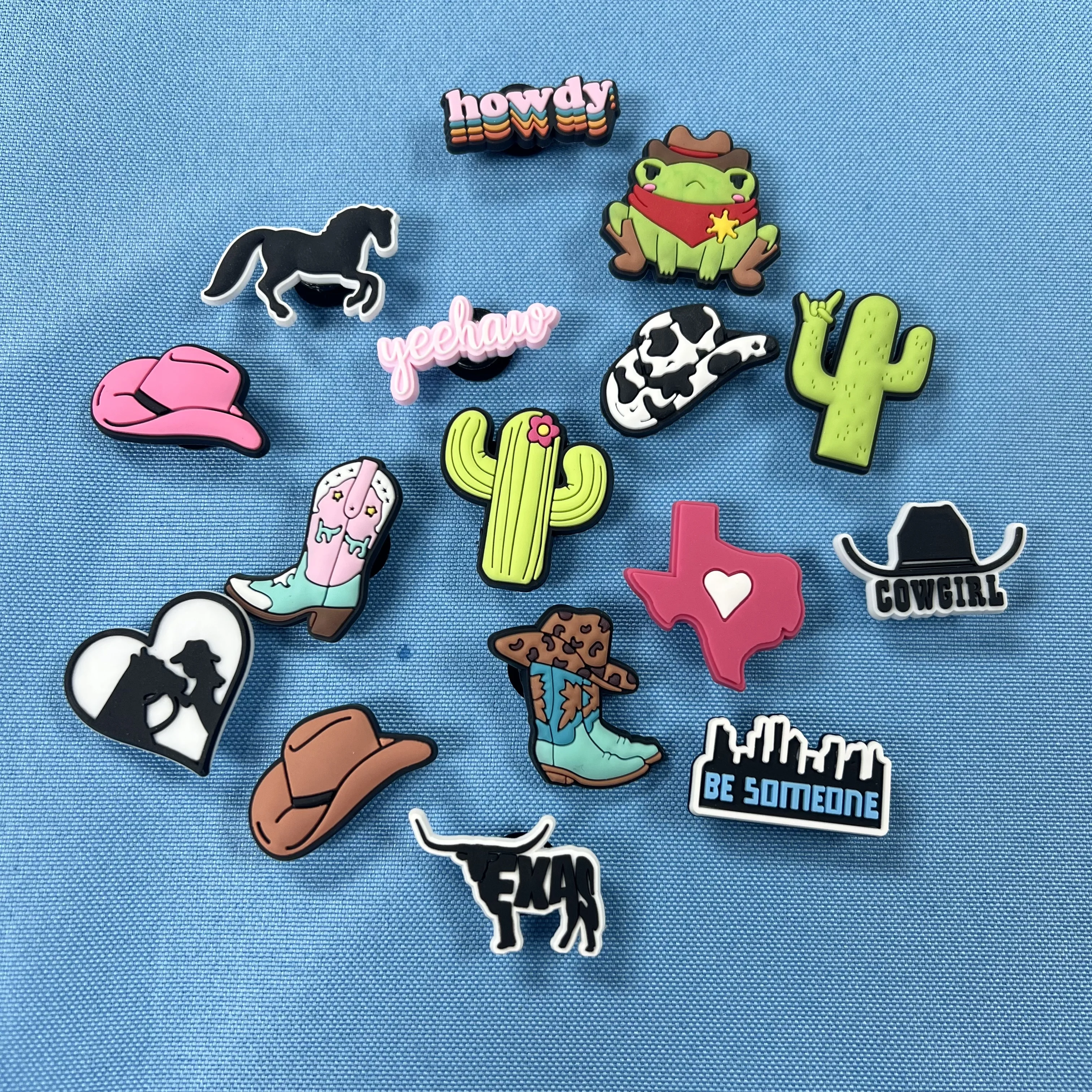 1pcs Cowboy Style Croc Charms for Women Girls Croc Jeans Texas Cactus Shoe Charms Decorations Accessories Pins for Men Kids