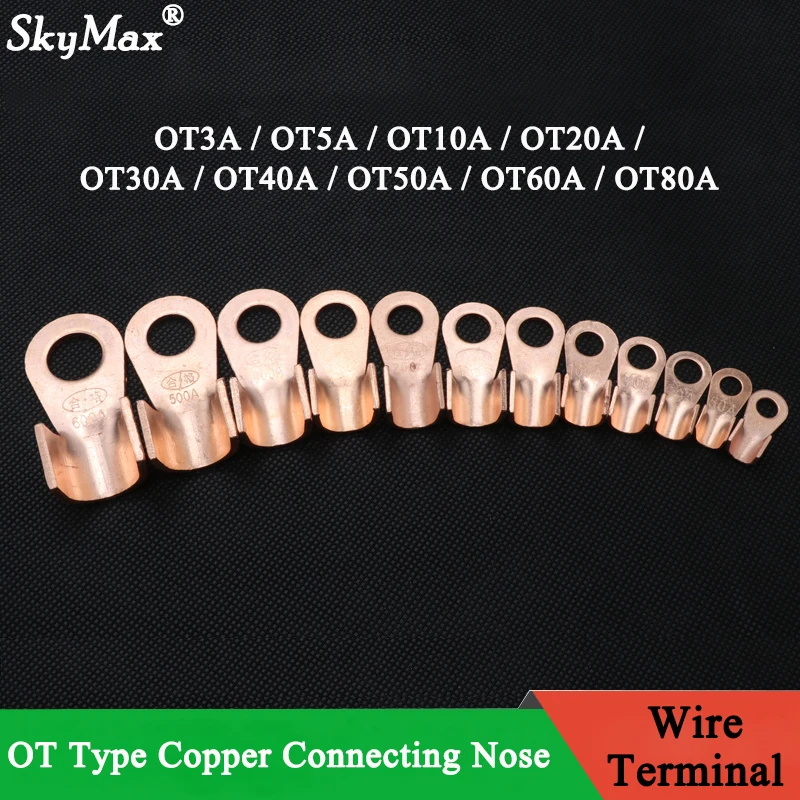 

10pcs OT Type 3A 5A 10A 20A 30A 40A 50A 60A 80A Wire Terminal Red Copper Bare Nose Lugs Crimp Open Mouth Cable Connector Splice