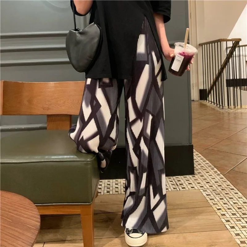 Брюки женские широкие плиссированные с геометрическим принтом Модные Винтажные
