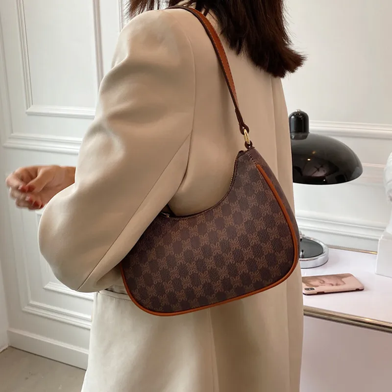 

Burminsa Luxury Designer Half Moon Small Handbags For Women 2022 Trend Fashion Vintage Print Plaid Underarm Female Shoulder Bags