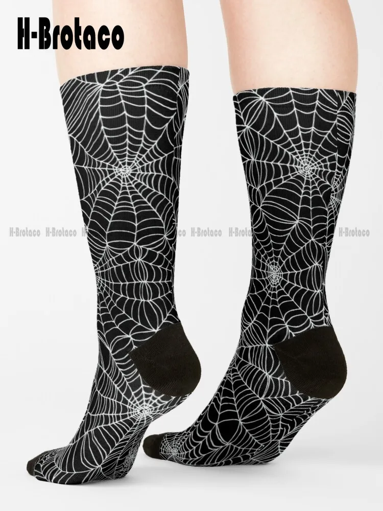 

Spider Web Pattern - White On Black By Cecca Designs Socks Work Socks For Men Ladies Sports Custom Gift Retro Teen Youth Socks