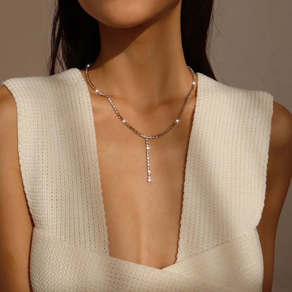 

Цепочка Стразы в стиле ретро Y-образной формы, однослойное ожерелье, индивидуальное Ювелирное Украшение для женщин, вечернее Ювелирное Укра...