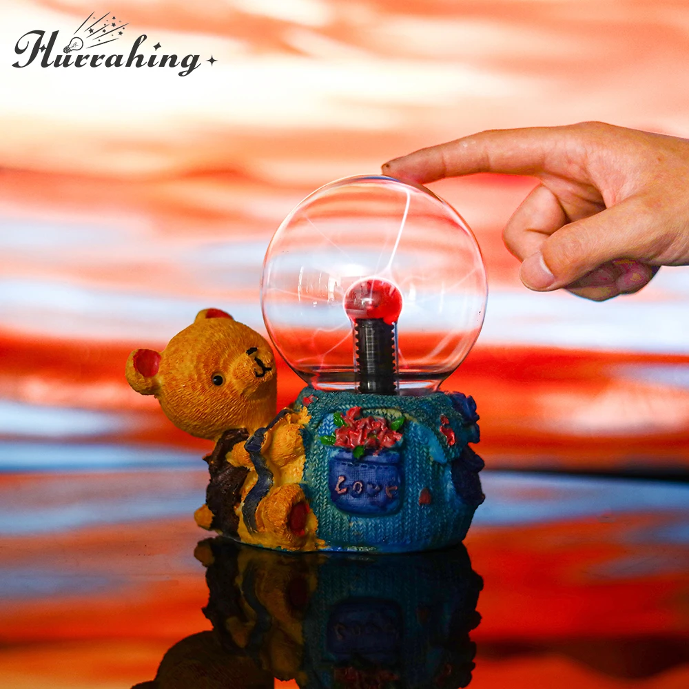 

Cute Cartoon Bear Crystal Plasma Lamp 4 Inch Light Ball Touch Sensing Science Enlightenment Cool Interior Decoration Ornaments