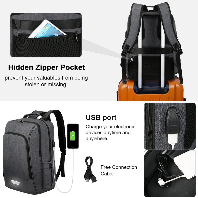 Travel Laptop Backpack Water Resistant Anti-Theft School Bag with Usb Charging Port and Lock, 17 inch Computer Business Backpack