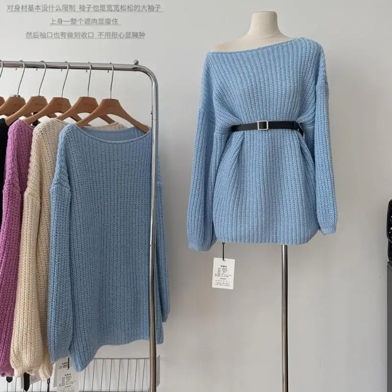 

Lauri Laki New Oversize Knit Sweater Autumn Winter 2023 Knitwear Tops Solid Loose Long Sleeve Sweater