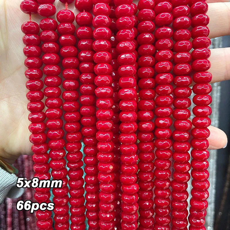 Natural Stone Beads Red Coral Color Loose Round Irregular Wheels Rondelle Faceted Space Bead for Jewelry Making Diy Bracelet images - 6