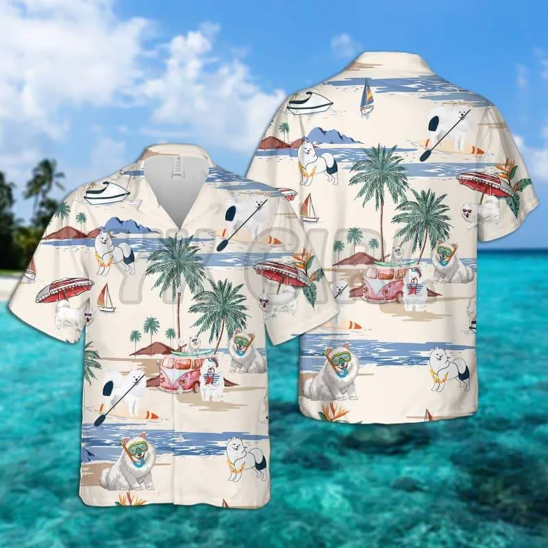 SAMOYED SUMMER BEACH HAWAIIAN SHIR 3D All Over Printed Hawaiian Shirt Men's For Women's Harajuku Casual Shirt Unisex