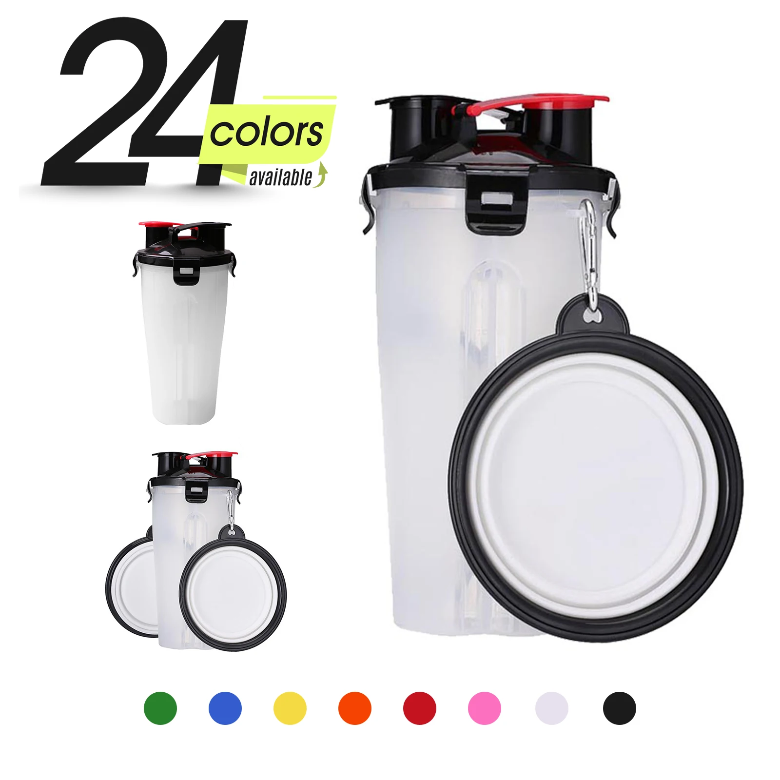 

Dog Cat Food Dispenser Dog Drinking Bottle Portable Dog Food and Water 2 in 1 Water Bottle with 2 Foldable Bowls PBW246