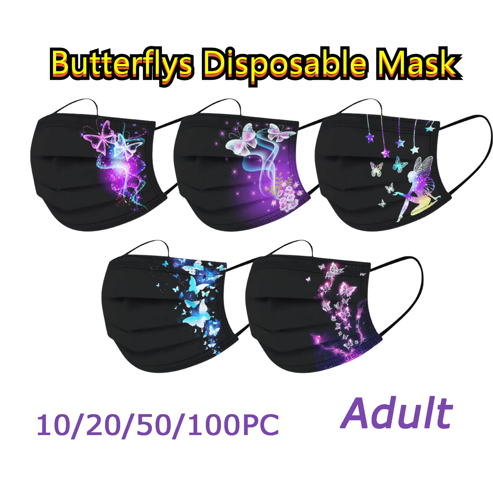 Маска для лица маска для взрослых с принтом бабочек трехслойная Нетканая ветрозащитная дышащая одноразовая черная маска 10/20/50/100 шт. Маска для лица маска для взрослых с принтом бабочек трехслойная Нетканая ветрозащитная дышащая одноразовая черная маска 10/20/50/100 шт.