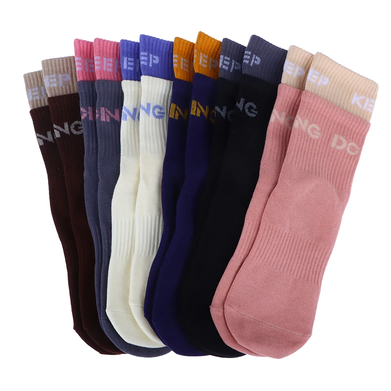 

Cotton Breathable Mid-calf Yoga Socks Solid Color Striped Anti-slip Sports Socks Pilates Socks Dance Fitness Training Socks