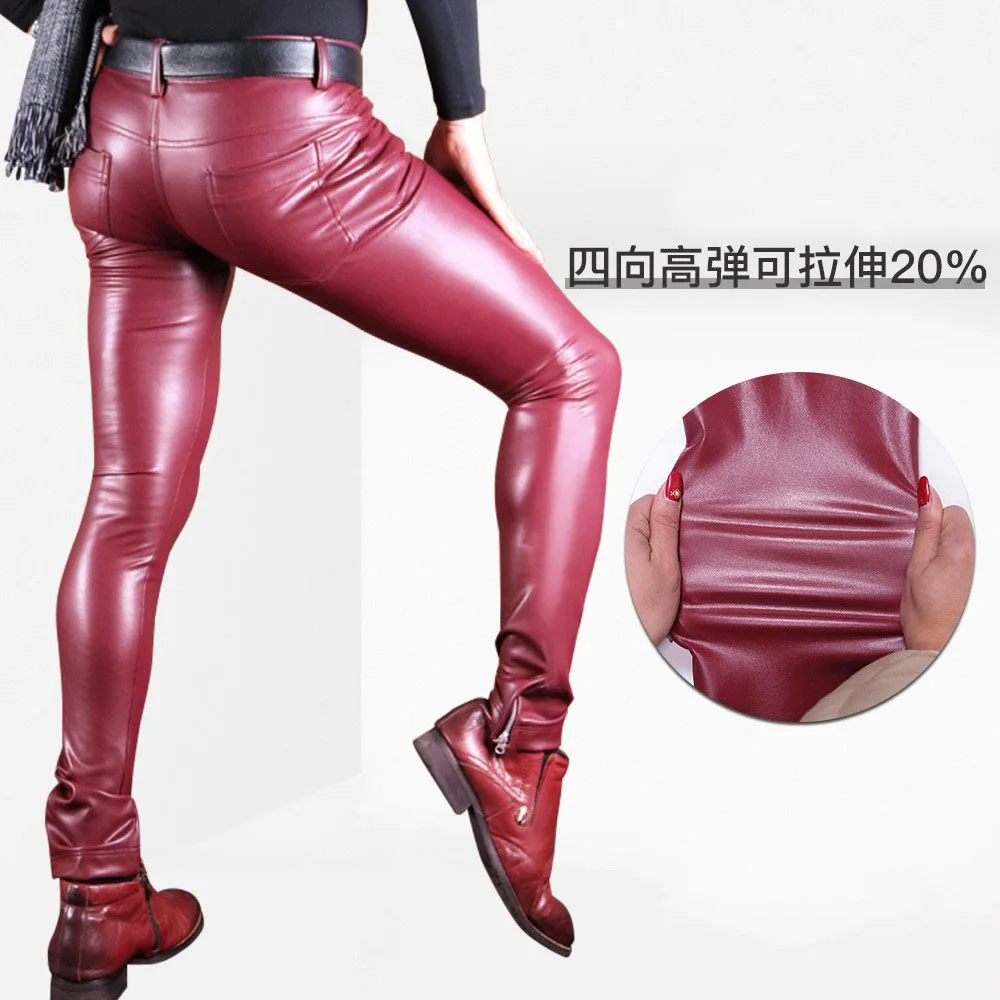 Мужские мотоциклетные брюки из ПУ кожи облегающие прямые джинсовые ботинки