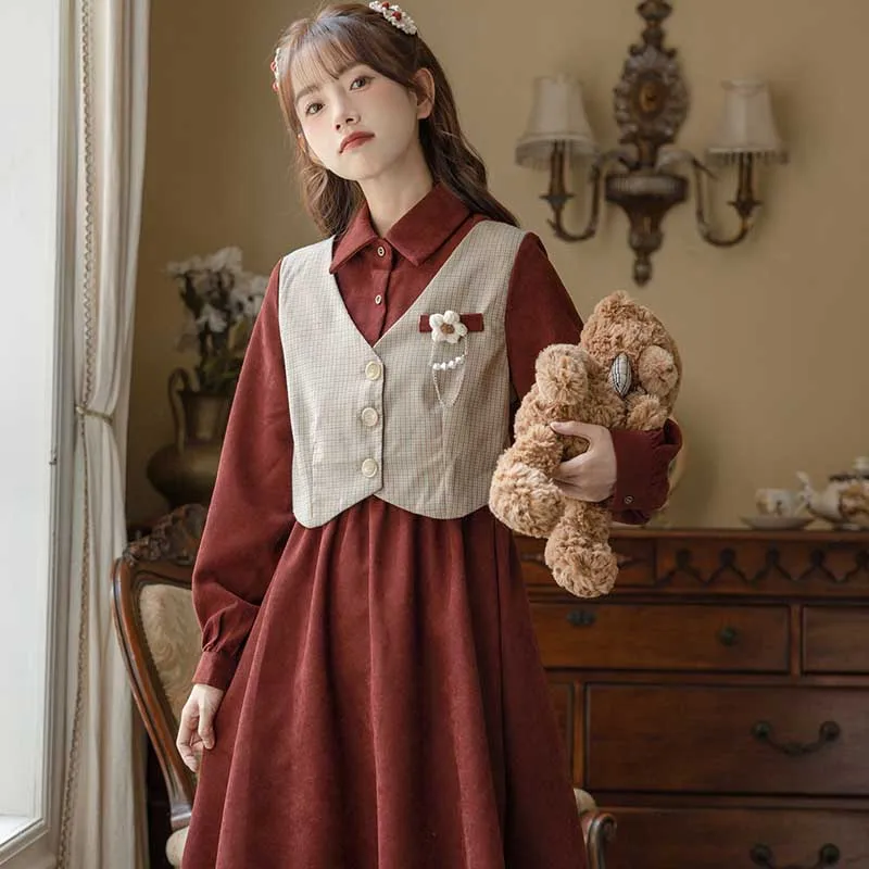 

Осень 2023 Новинка во французском винтажном стиле Женский облегающий жилет с поясом в стиле Академии платье с длинным рукавом