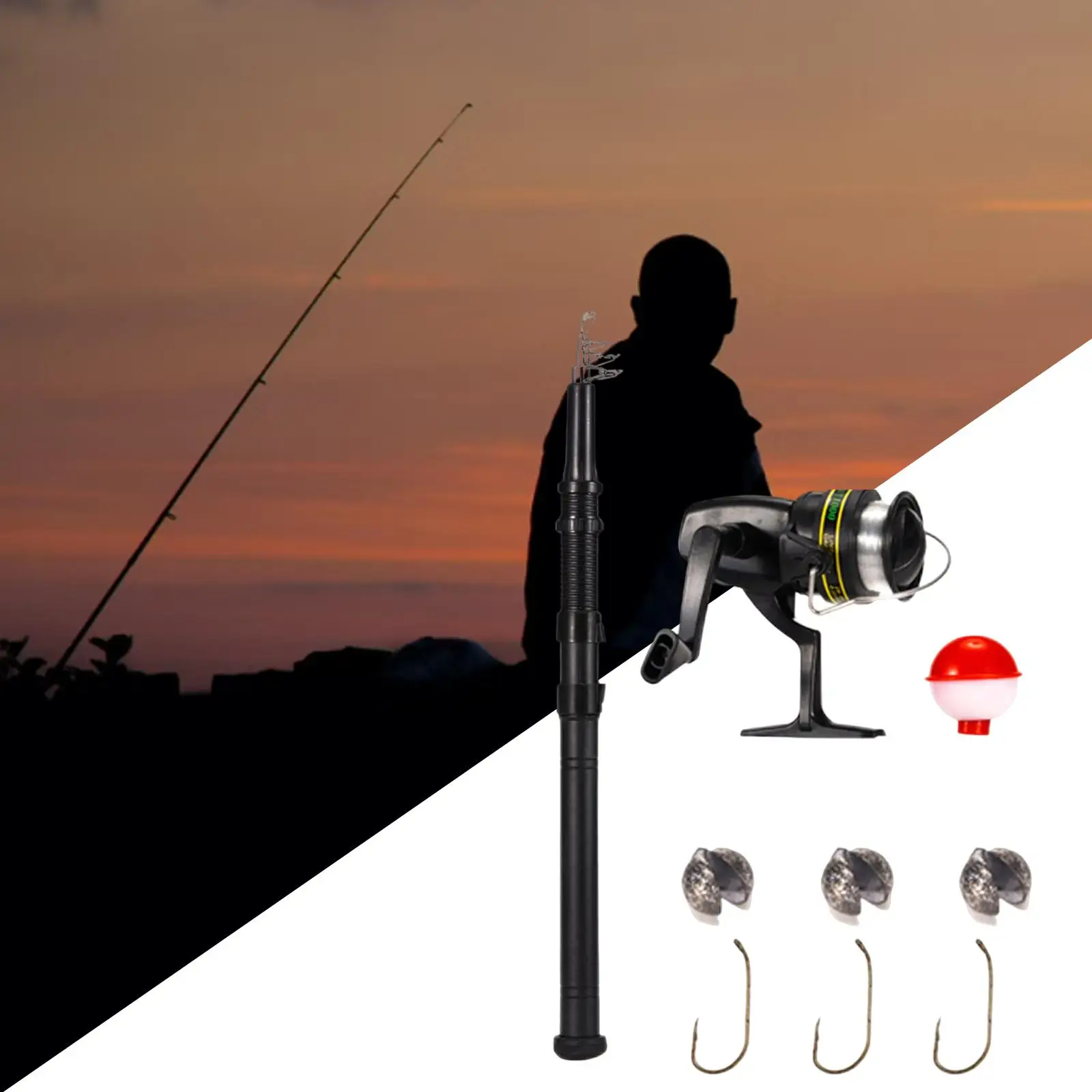 Portable Reel and Fishing Rod Combo 1.6M Lake and Line Metal Tackle Set for Saltwater Salmon Freshwater Carp Fishing Trout