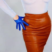 touchscreen leather gloves female 13cm sheepskin real leather ultrashort style blue women gloves was slim hand wzp68