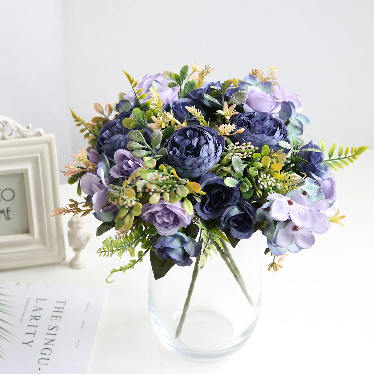 

Artificial Flowers Arrangement Fake Faux Blue Turquoise Silk Peony Hydrangea Bouquet, DIY Party Wedding Home Garden Décor Crafts