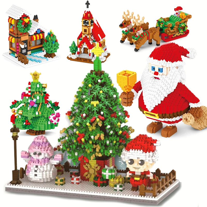 

Micro Mini Blocks Father Christmas Sets Model Bricks Building Kits Kids Toys Diamond Santa Claus Tree House Snowman Snowman
