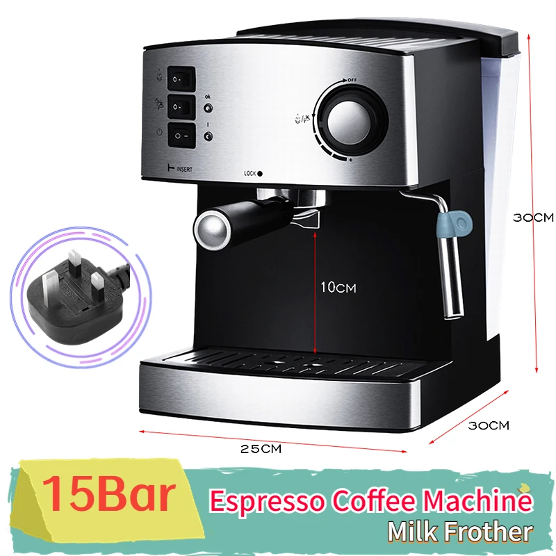 

UK plug Espresso Coffee Machine Cappuccino Milk Frother Foamer Coffee Maker 15 BAR Pressure Overheating protection