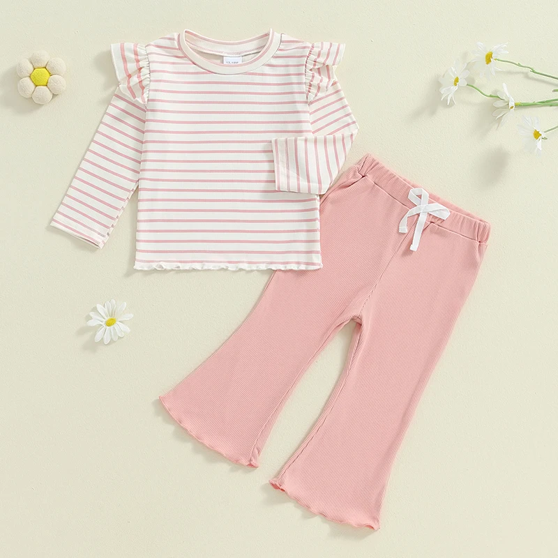 Комплект одежды Honganda для маленьких девочек 2 шт. в полоску с длинным рукавом