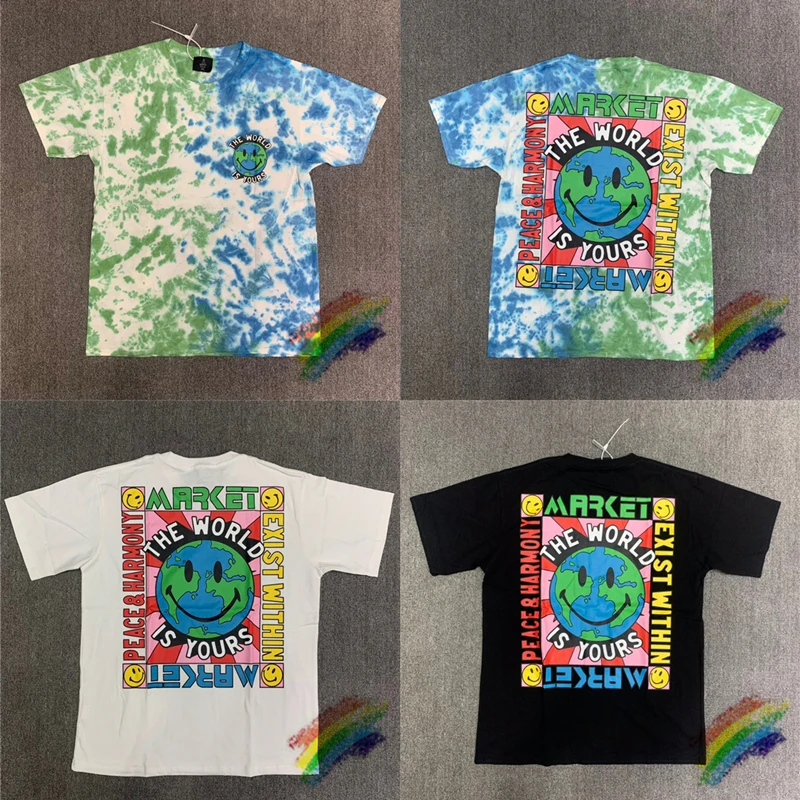 

Tie Dye SMILEY PEACE T-Shirt Men Women 1:1 High Quality THE World Is Yours T Shirt Tops Tee