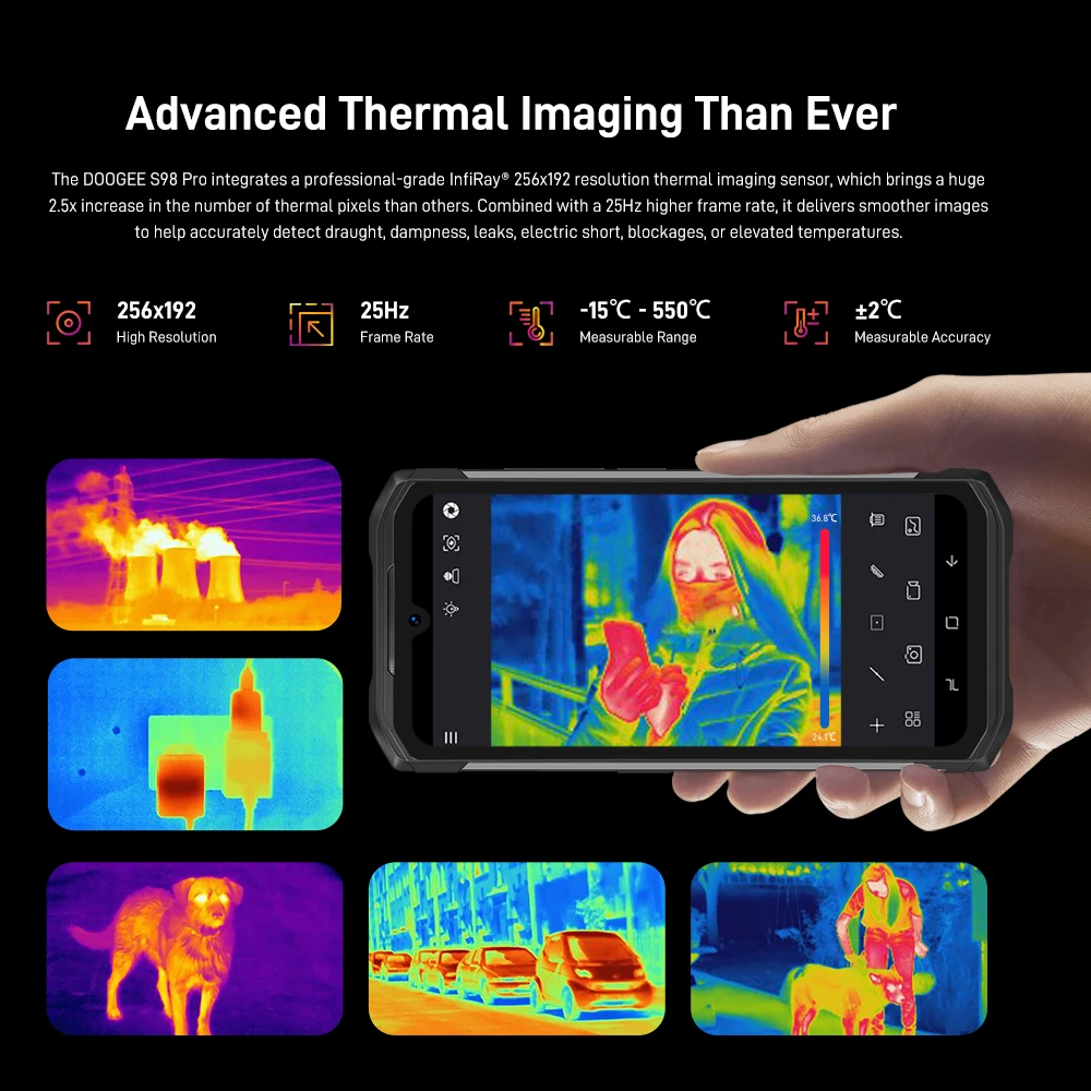 Najtaniej Światowa Premiera Wytrzymały Telefon Doogee S98 Pro 3 W 1 Aparat 48 MP Smartphone Kamera Termowizyjna InfiRay® Smartphone 20 MP Night Vision Telefon Komórkowy Helio G96 Telefon 8 GB + 256 GB Bateria 6000 MAh Wersja Glo