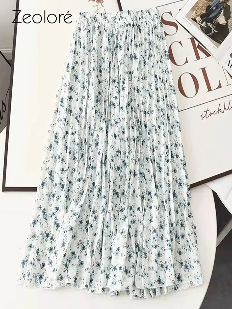 

Zeolore Floral Print Pleated Skirt Women's Spring Summer 2022 Mid-length High-waist All-match A-line Large Swing Skirt QT1590