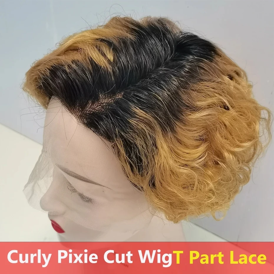 

Short Pixie Cut Wig Transparent Curly Bob Human Hair Wigs 13x1 T Part Lace Preplucked Hairline For Black Women Remy Hair Bling