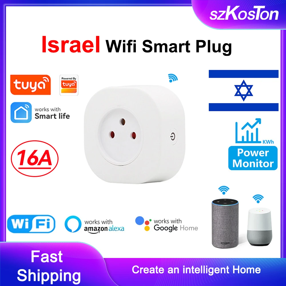 

Israel 16A WiFi Smart Plug for Tuya Timer Power Monitor Outlet Socket Smart Life APP Remote Control works with Alexa Google Home