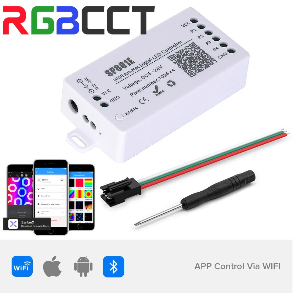 

Wifi Art-Net Magic LED Controller SP801E LED Matrix Panel Module WS2812B WS2811 Light Strip Wireless Control iOS Android DC5-24V