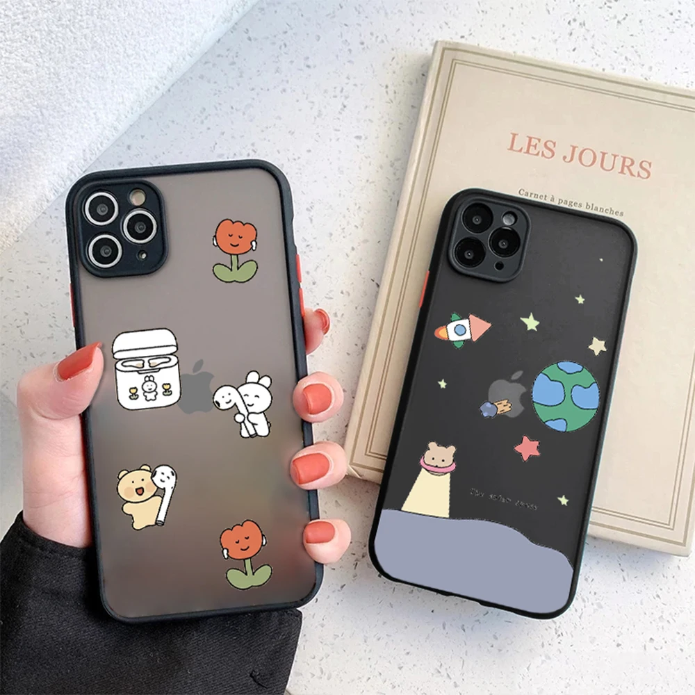 

Cartoon Bear Star Phone Case for IPhone 14 13 12 11 ProMax Mini Plus XR XS Max 7 8 SE 2022 Black Hard Back Protection Shell