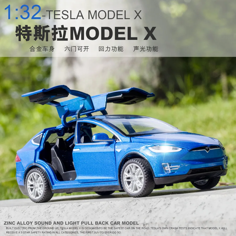 

Nicce 1:32 Tesla ModelX ModelS Model3 Alloy Car Metal Model Car Six-Door Sound and Light Pull Back Toy Car Gift A311