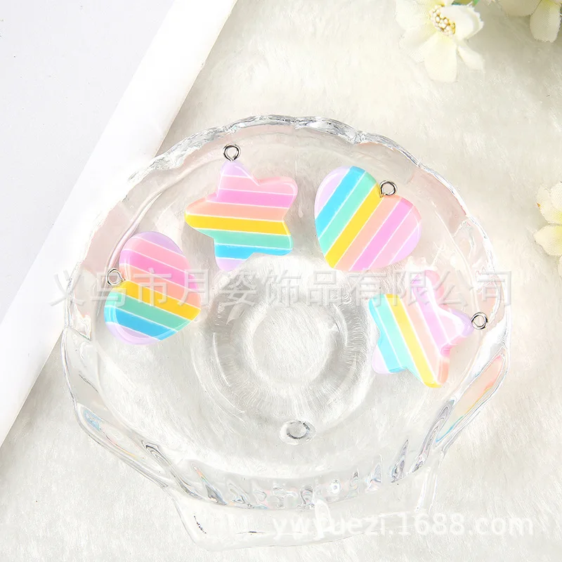 Оптовая продажа 120 шт./лот Радужный каучук с пятью звездами сердцем плоским