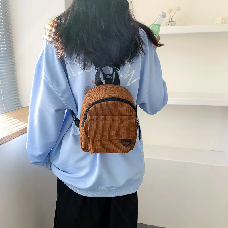 

2022 Fashion Women Mini Backpack Solid Color Corduroy Small Backpacks Simple Casual Student Bookbags Traveling Backpacks