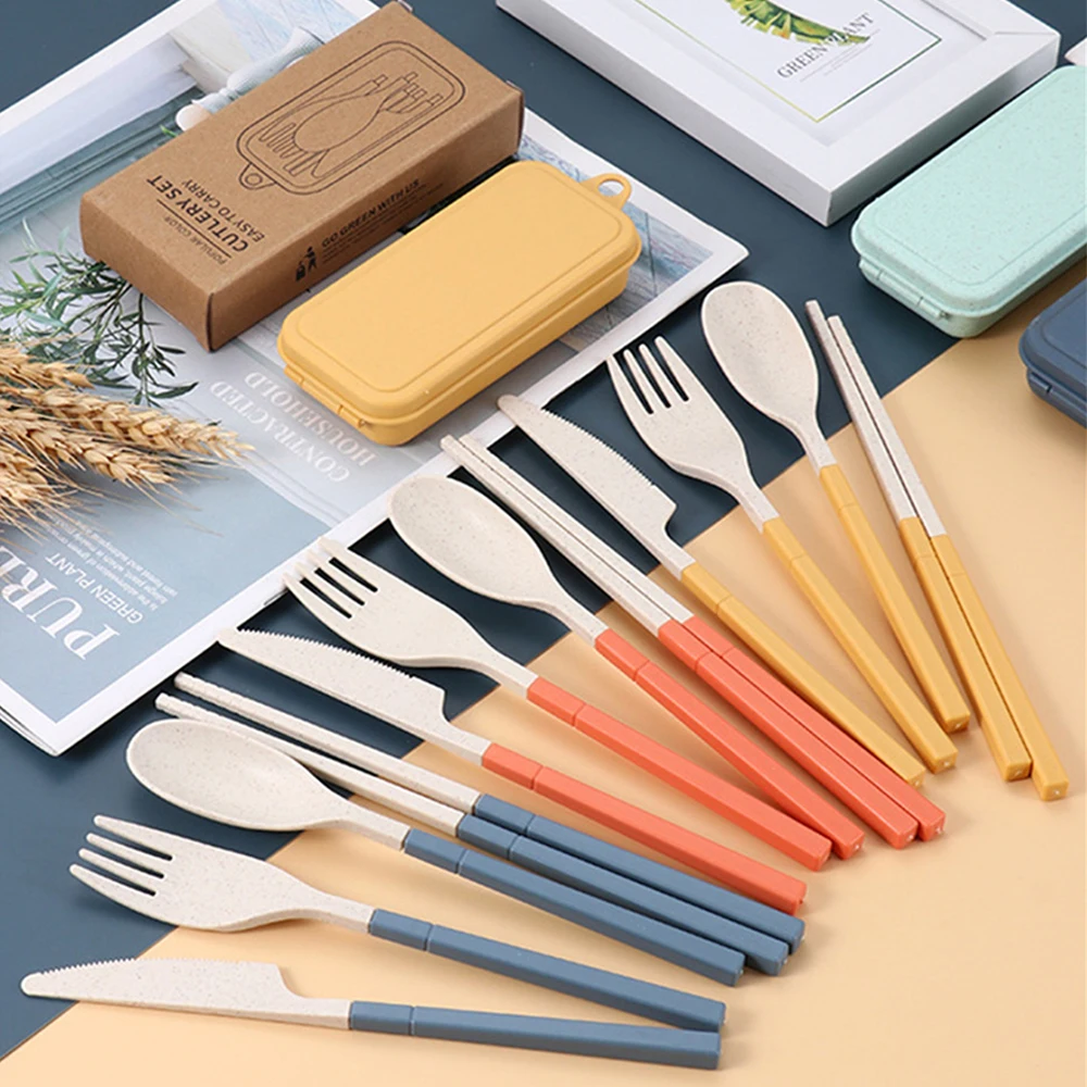 

Portable Spoon Removable Outdoor Folding Fork Chopsticks Tableware Children Dinnerware Dinner Set Wheat Straw Tableware Knife