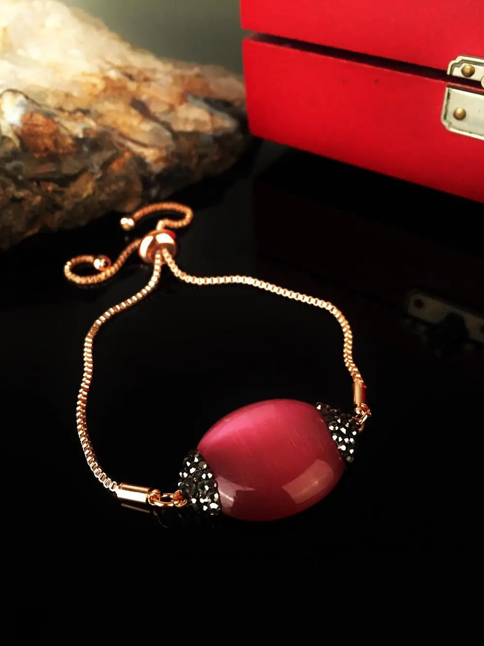 

Natural stone Women 'S Cat 'S Eye Stone Rose Gold Plated Bangle Krb203